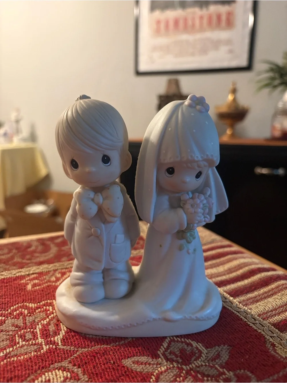 Precious Moments Bride and Groom Cake Topper in White and Cream